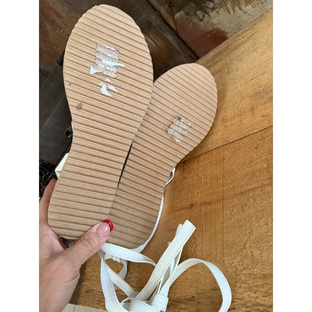 Retro White Lace Up Platform Sandals Espadrille Cork Wedge FRM1 Womens 8 41